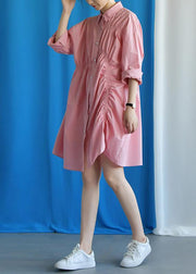 Style asymmetric Cinched Cotton quilting clothes Work Outfits pink Dress fall - SooLinen