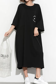 Style black print cotton Tunic plus size Fashion Ideas Batwing Sleeve Maxi Summer Dress