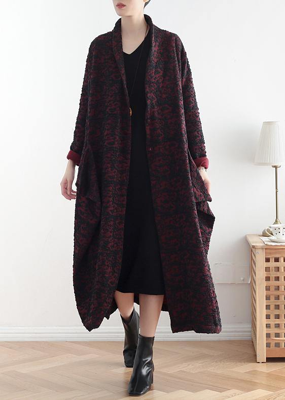 Style burgundy jacquard fine clothes pattern asymmetric coats - SooLinen