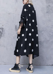 Style drawstring chiffon spring Robes Fine Sewing black dotted Traveling Dresses - SooLinen