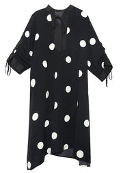 Style drawstring chiffon spring Robes Fine Sewing black dotted Traveling Dresses - SooLinen