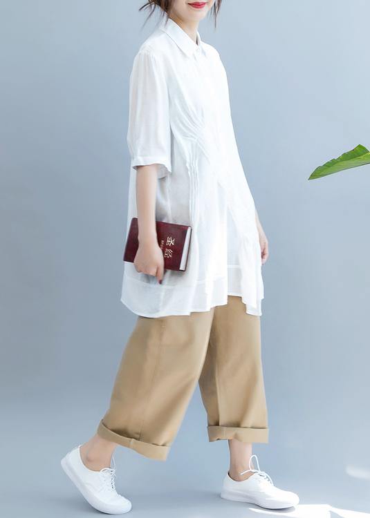 Style lapel half sleeve shirts women Outfits white blouse - SooLinen