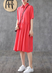 Style lapel Cinched Tunic Sewing red Dress - SooLinen