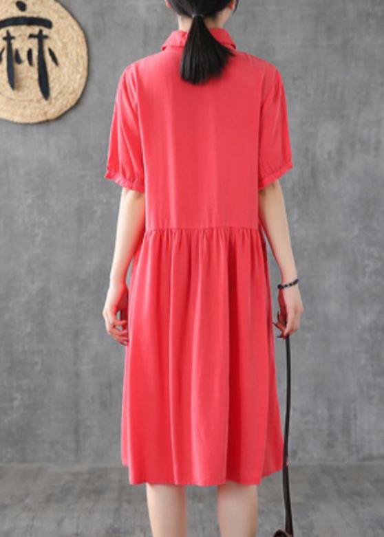 Style lapel Cinched Tunic Sewing red Dress - SooLinen