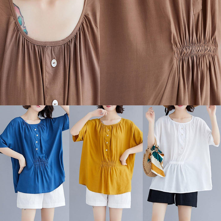 Style o neck half sleeve cotton box top Wardrobes blue blouse summer - SooLinen