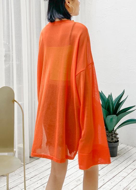 Style o neck summer pattern orange Sun protection clothing - SooLinen