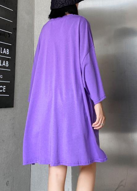 Style purple Sequined Cotton quilting dresses o neck Hole loose summer Dress - SooLinen