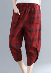 Style red Plaid cotton Wardrobes Sweets Art harem pants - SooLinen