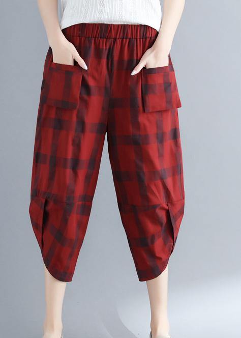 Style red Plaid cotton Wardrobes Sweets Art harem pants - SooLinen