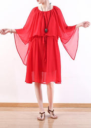 Style red chiffon dresses stylish Shirts tie waist Maxi summer Dress - SooLinen