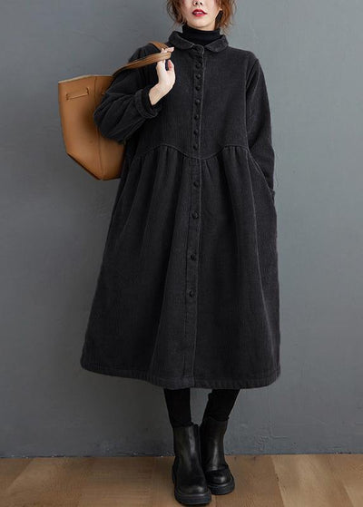 Style thick Cinched Fine trench coat black oversized coats - SooLinen