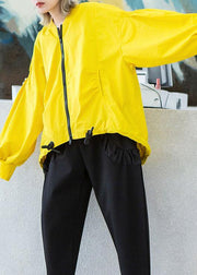 Style yellow Plus Size box short coat Photography drawstring hem fall outwear - SooLinen