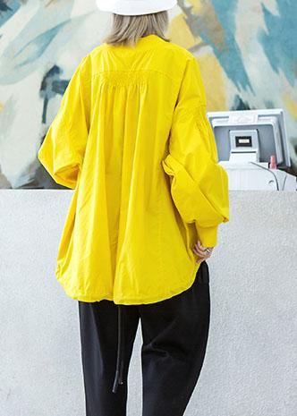 Style yellow Plus Size box short coat Photography drawstring hem fall outwear - SooLinen