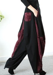 Stylish Black Patchwork Red asymmetrical design Pants Winter