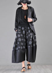 Stylish Black Print asymmetrical design Cotton Linen Wide Leg Pants Summer - SooLinen