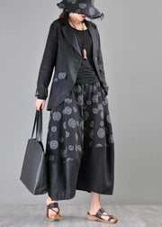 Stylish Black Print asymmetrical design Cotton Linen Wide Leg Pants Summer - SooLinen