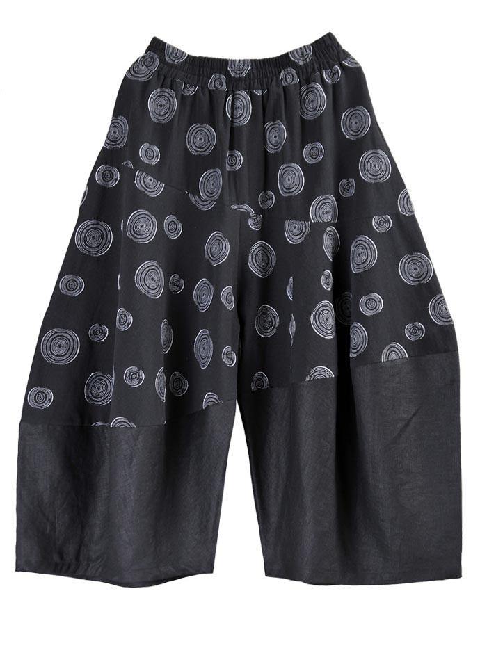 Stylish Black Print asymmetrical design Cotton Linen Wide Leg Pants Summer - SooLinen