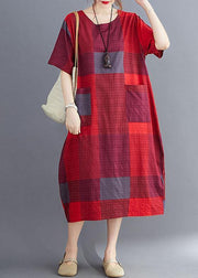 Stylish Blue O Neck Plaid Maxi Dresses Cotton Linen Summer - SooLinen