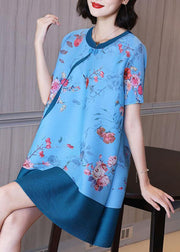 Stylish Blue Print Patchwork Oriental Holiday Dress Summer - SooLinen