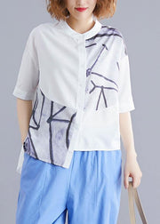 Stylish Blue Summer Print Asymmetrical Design Top - SooLinen