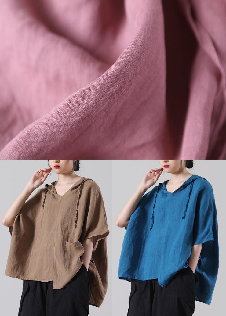 Stylish Blue asymmetrical design Cotton Linen Shirt Summer - SooLinen