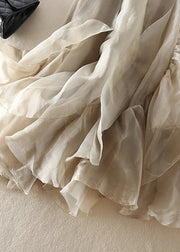 Stylish Champagne Patchwork wrinkled Chiffon Skirt Spring