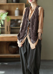 Stylish Chocolate Patchwork Button Rivet Casual Fall Sleeveless Vest