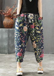 Stylish Drawstring Pockets Print Cotton Denim Pants Summer