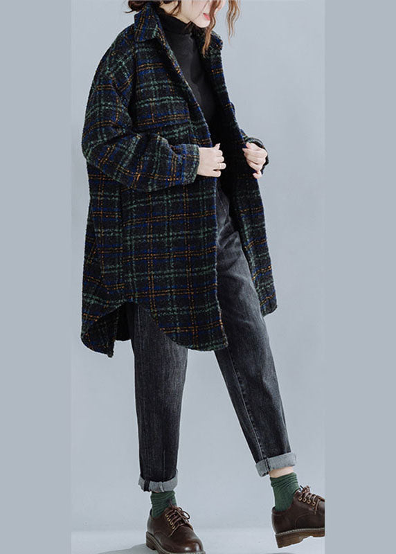 Stylish Green Peter Pan Collar Plaid Woolen Winter Coat