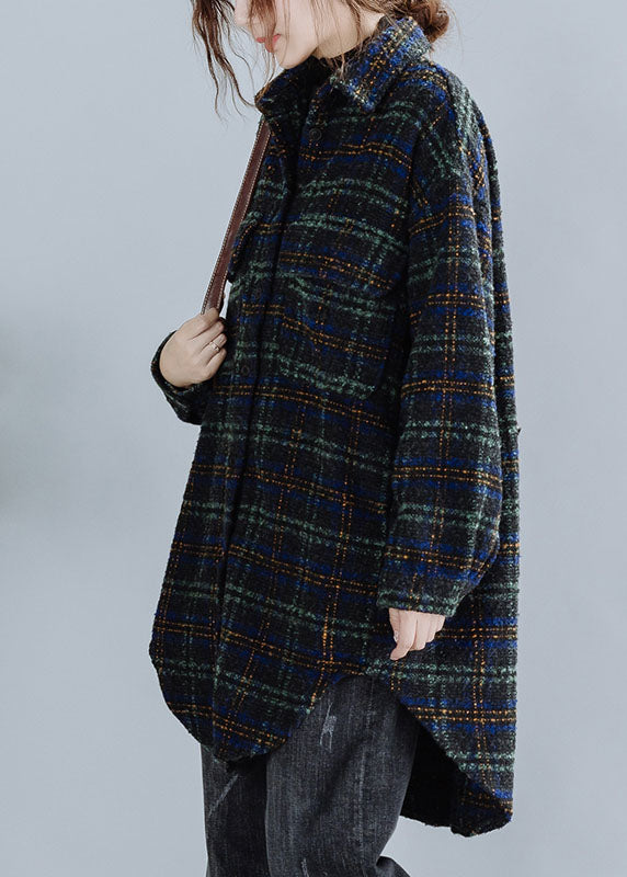 Stylish Green Peter Pan Collar Plaid Woolen Winter Coat