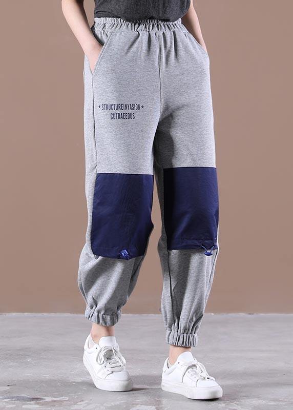 Stylish Grey Graphic Jogging Summer Cotton Pants - SooLinen