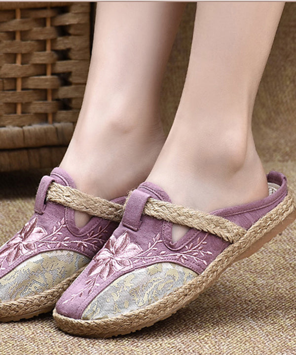 Stylish Light Purple Cotton Fabric Embroideried Splicing Slide Sandals