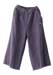 Stylish Purple High Waist Wide Leg Casual Pants - SooLinen