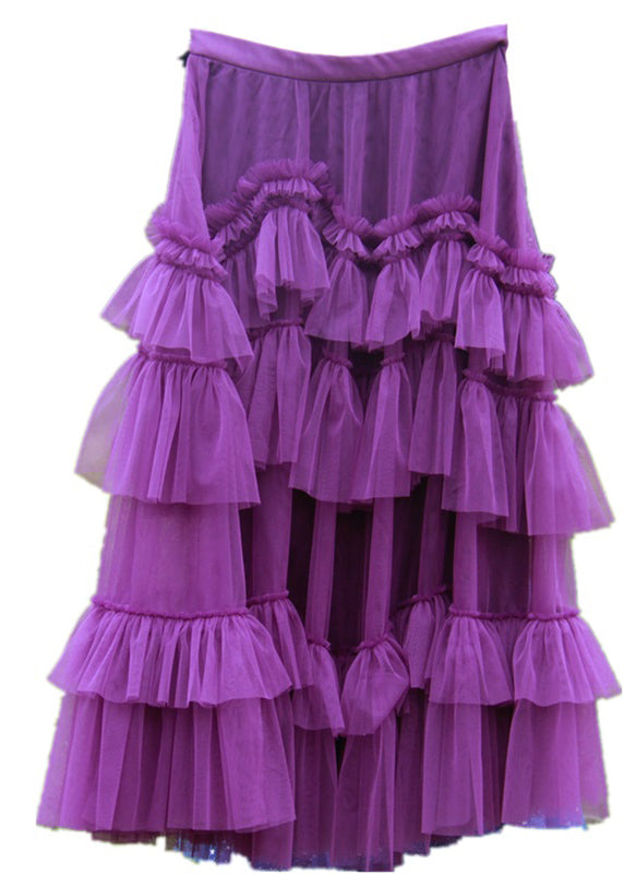 Stylish Purple Ruffled Patchwork tulle Skirts Spring