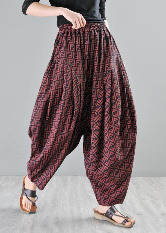 Stylish Red Print Linen Casual Harem  Pants Summer - SooLinen