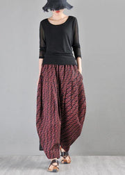 Stylish Red Print Linen Casual Harem  Pants Summer - SooLinen