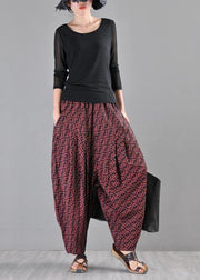 Stylish Red Print Linen Casual Harem  Pants Summer - SooLinen