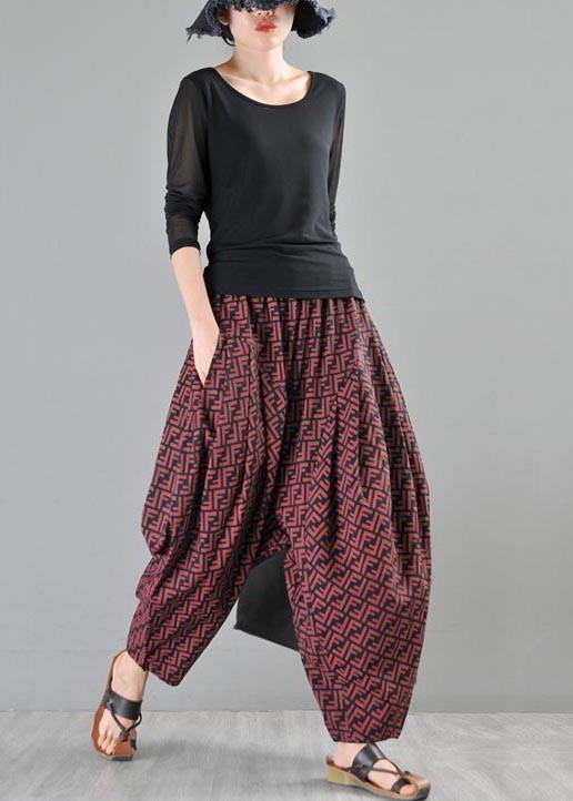 Stylish Red Print Linen Casual Harem  Pants Summer - SooLinen