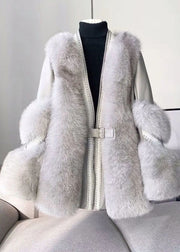 Stylish White V Neck Patchwork Mink Hair Coats Winter