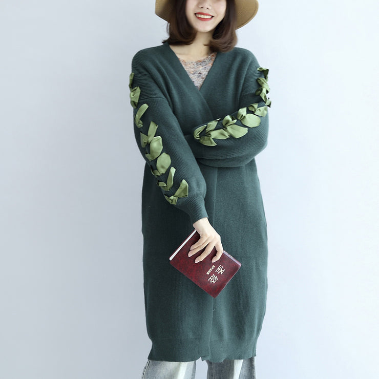 Stylish green oversized knit cardigans plus size sweater coats