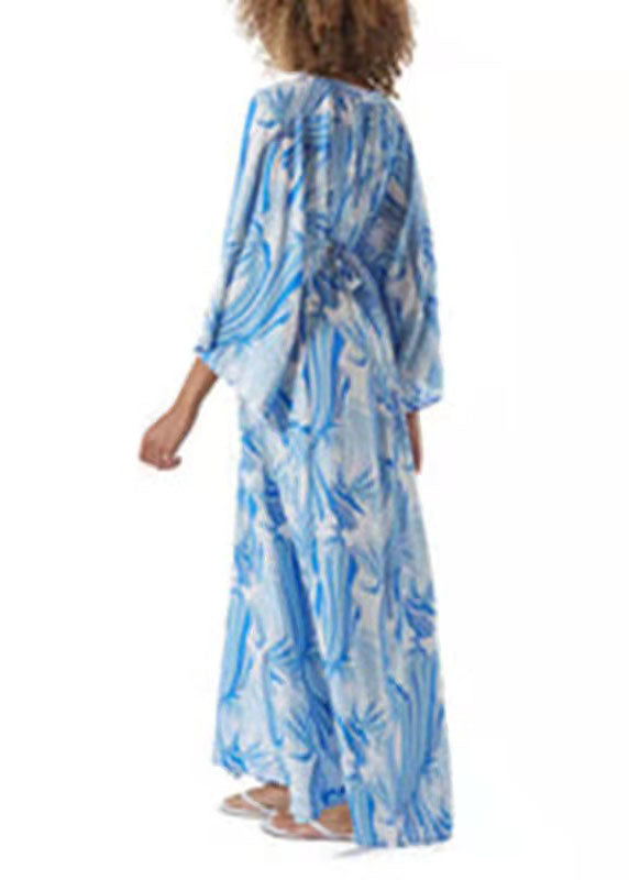 Stilvolle Kimono-Robe-Kleider aus Chiffon mit Bindegürtel in Blau