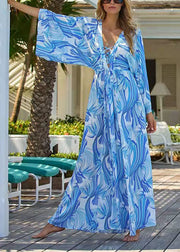 Stilvolle Kimono-Robe-Kleider aus Chiffon mit Bindegürtel in Blau