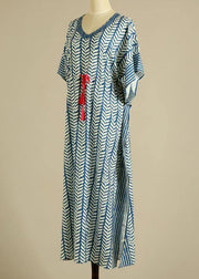 Summer Blue and White Wave Beach Gown - SooLinen