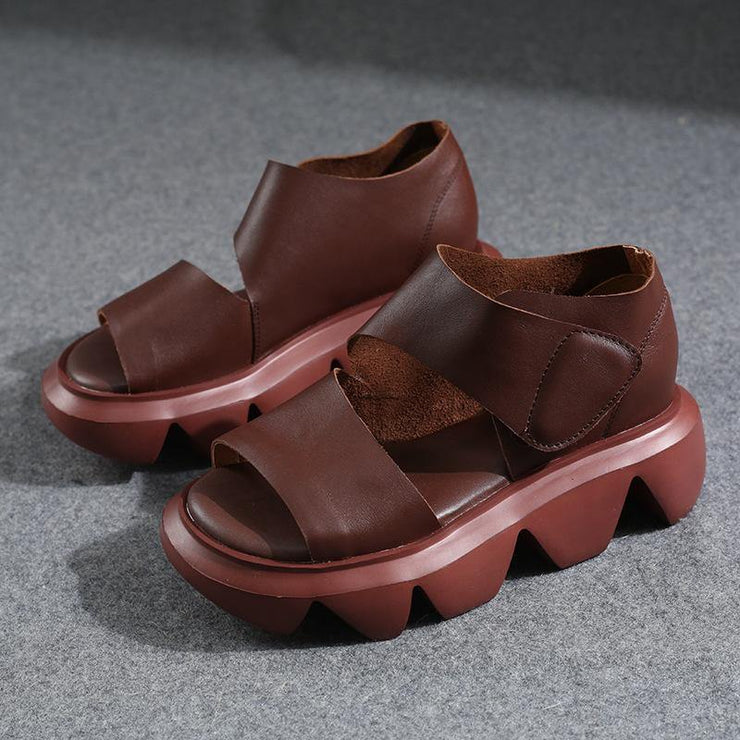 Summer Chocolate Walking Sandals Platform Peep Toe Sandals - SooLinen