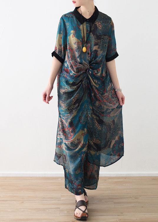 Summer Large Blue Print Chiffon Print Set Women&