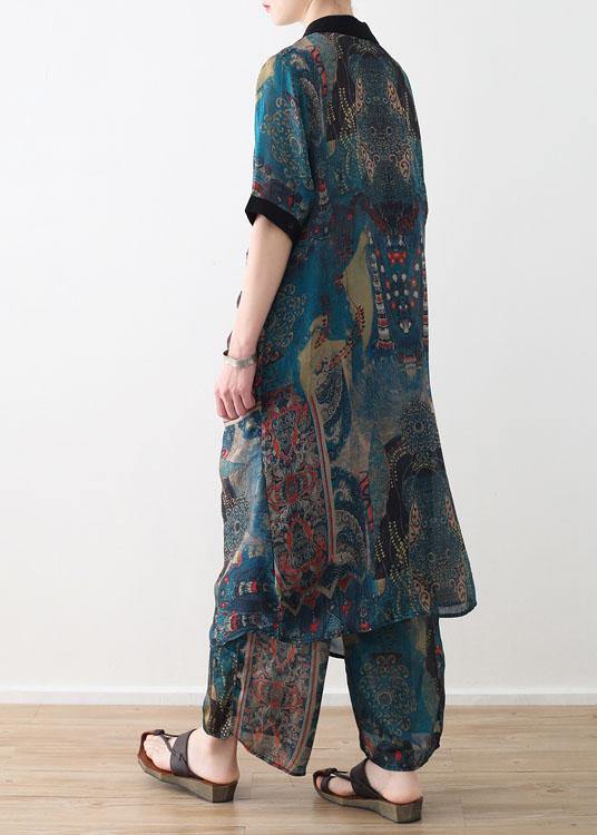 Summer Large Blue Print Chiffon Print Set Women&