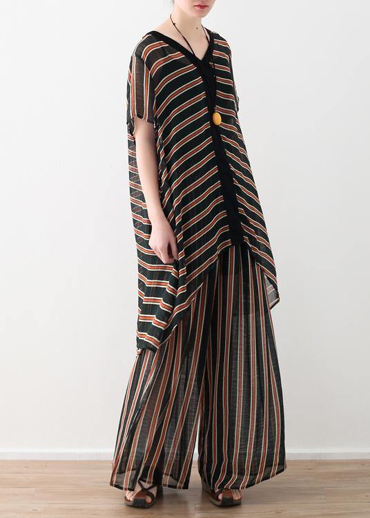 Summer Loose Size Striped Chiffon Shirt - SooLinen