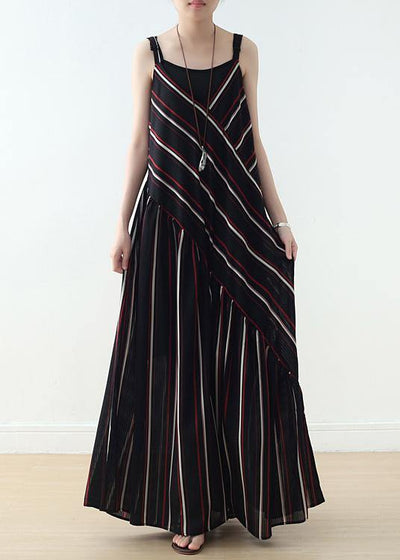 Summer New Sling Large Chiffon Black Striped Jumpsuit - SooLinen