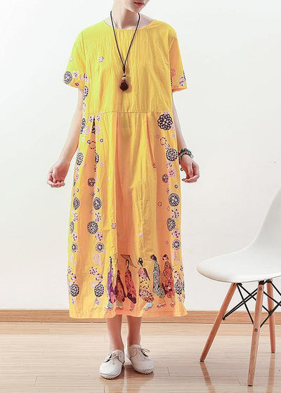 Summer Original Yellow Printed Linen Dress - SooLinen