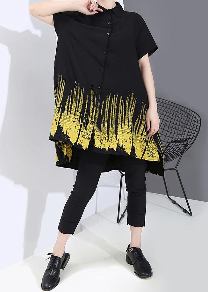 Summer Oversize Hipster Black Tie-dyed Printed Ladies Casual Shirts - SooLinen